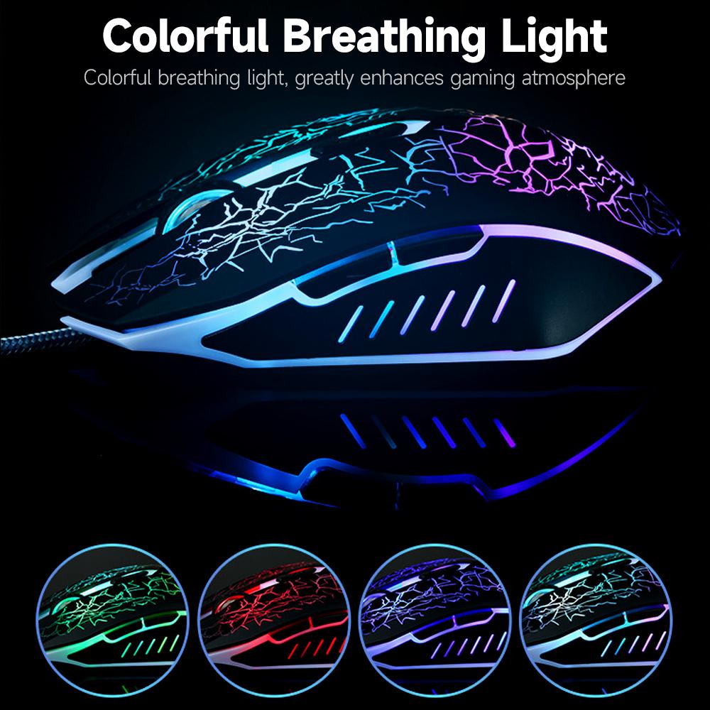 Wired Gaming Mouse Optical Mouse Game-level Engine Colorful Breathing Light 4-gear Adjustable DPI Ergonomic Mice White