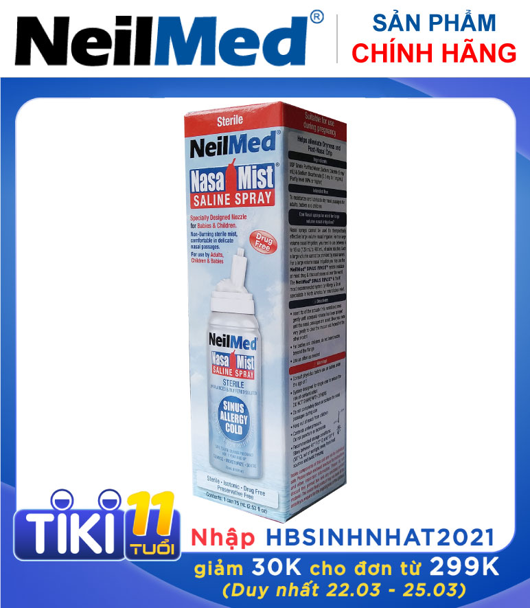 Chai Xịt Rửa Mũi Phun Sương Dưỡng Ẩm Dịu Mũi NeilMed NasaMist Saline Spray Isotonic 75ml - Xuất Xứ Mỹ