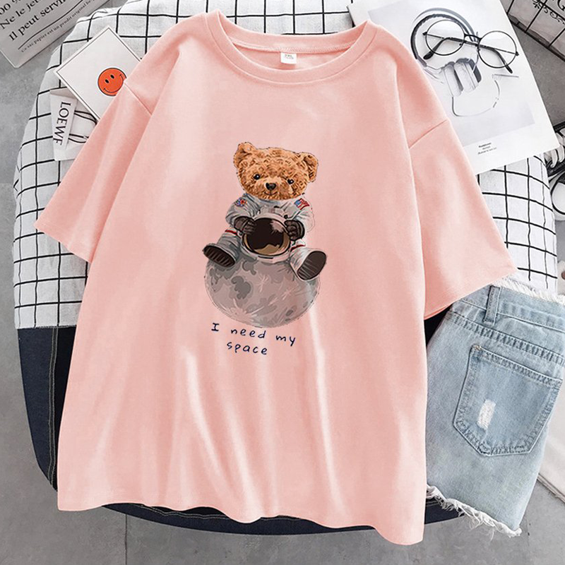 Áo Thun Nữ Unisex Tay Lỡ In Hình Gấu Phi Hành Gia I need my space