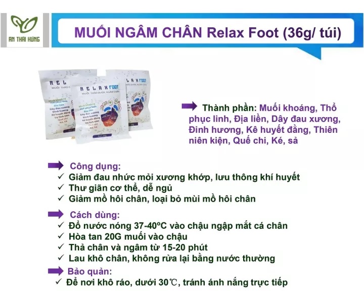 Muối ngâm chân thảo dược THÁI HƯNG - Relax Food hỗ trợ giảm đau nhức xương khớp, khủ mùi hôi chân, giúp ngủ ngon