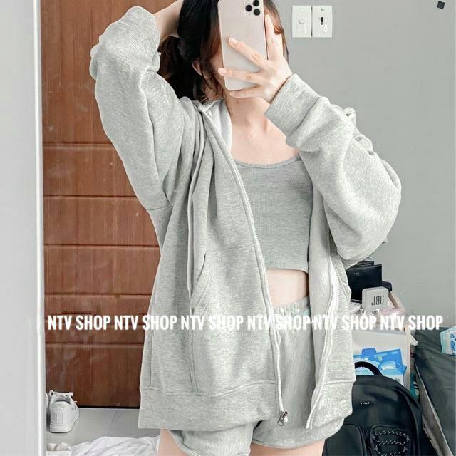 Áo Hoodie Dây Kéo Zip Màu Xám - Hoodie Zipper Xám Trơn