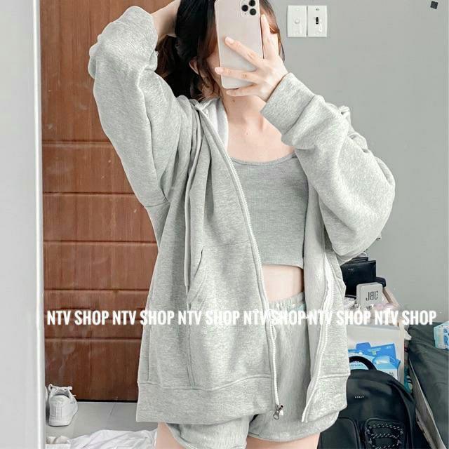 Áo Hoodie Dây Kéo Zip Màu Xám - Hoodie Zipper Xám Trơn