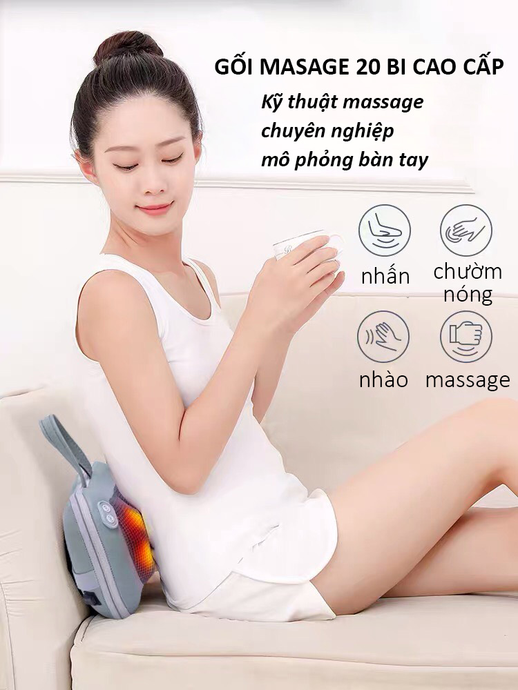 Gối Massage Nhiệt Hồng Ngoại Sạc Pin RULAX 20 Bi Xoay- Matxa Chuyên Sâu Cổ Vai Gáy, Lưng, Toàn Thân