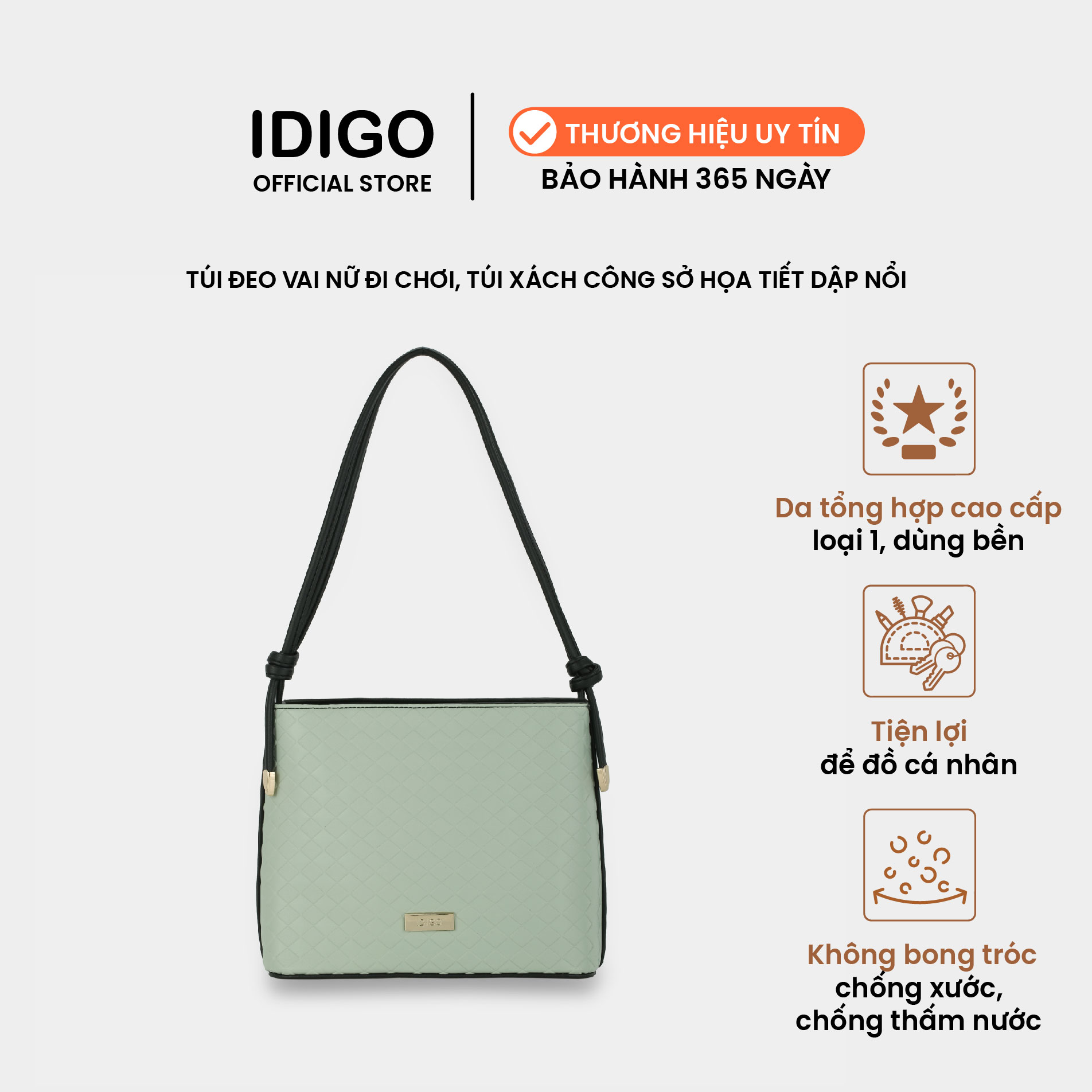 Túi đeo vai đi chơi hoạ tiết dập nổi, túi xách công sở nữ phom đứng IDIGO FB2-2016