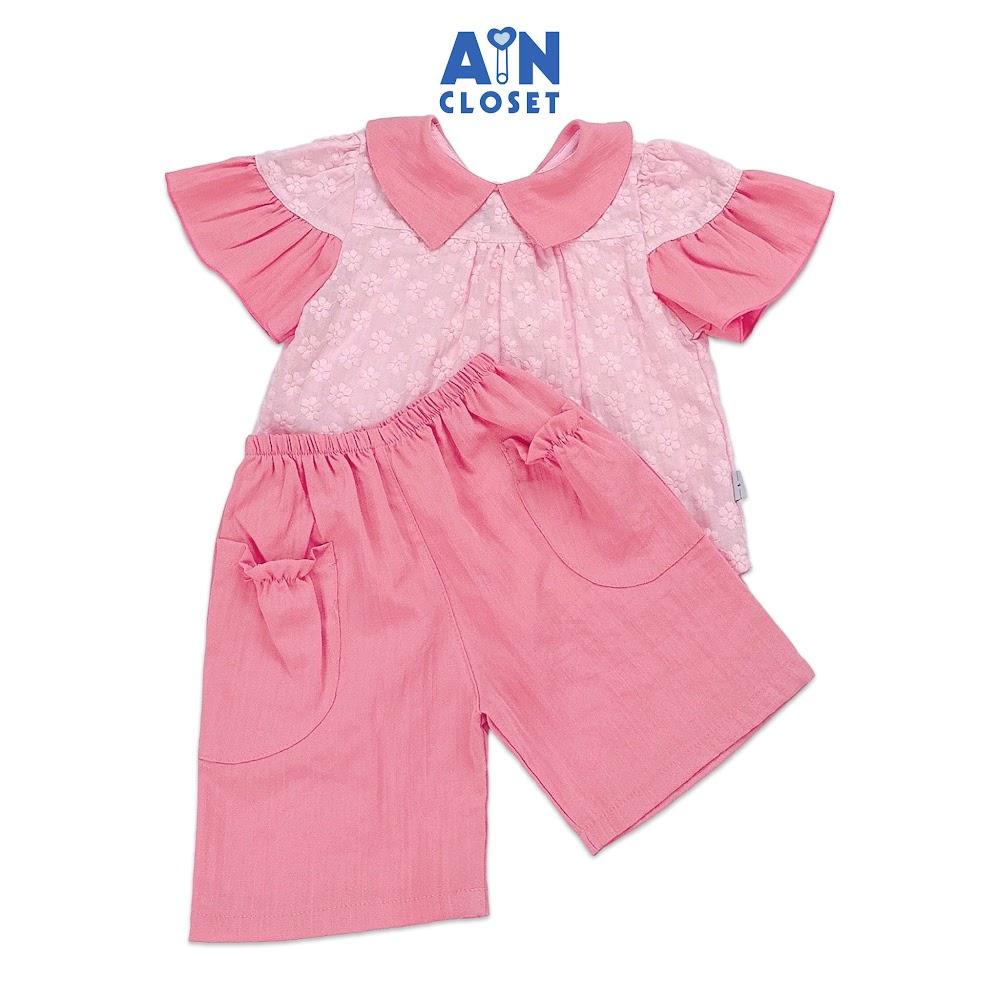 Bộ quần áo lửng bé gái họa tiết Hoa Đào phai cotton boi thêu - AICDBGFXJTQ1 - AIN Closet