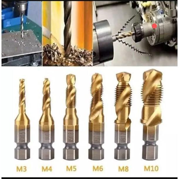 Bộ 6 mũi khoan taro ren HSS 6542 M3-M10 phủ Titanium