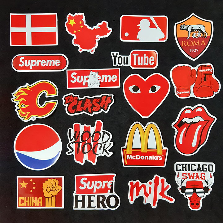 Bộ Sticker dán cao cấp chủ đề MÀU ĐỎ LOGO - Dùng dán Xe, dán mũ bảo hiểm, dán Laptop