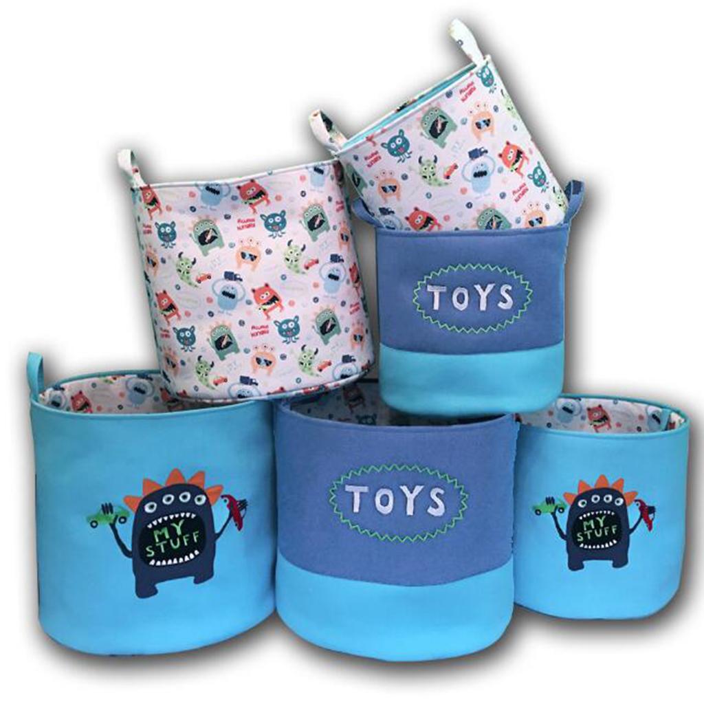 Children Room Toy Storage Basket Hamper Embroidery Little Monster 37x28x38cm