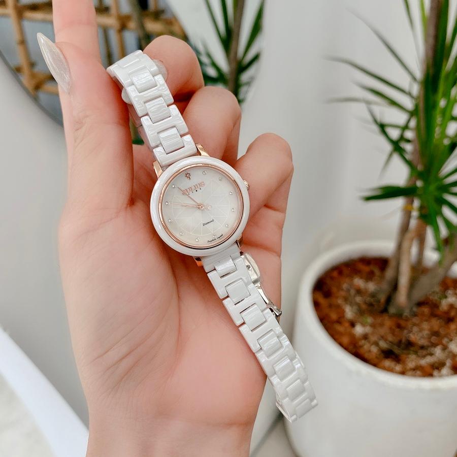 Đồng Hồ Nữ Chính Hãng Julius Cao Cấp Dây Đá Ceramic Mặt Tròn Chống Nước Kính Sapphire Đường Kính 30mm JS-062A