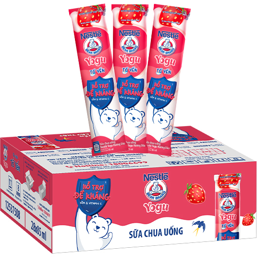 Thùng 28 gói Sữa chua Tổ Yến Nestlé Yogu Gấu Hương Dâu 28x75ml