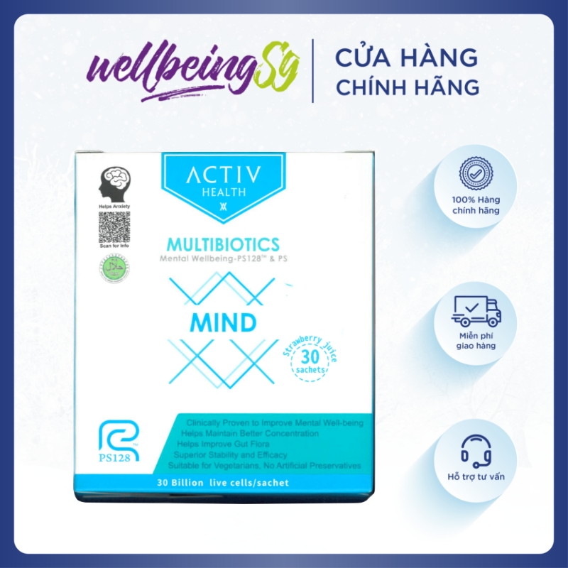 Thức Uống Dạng Bột  ActivHealth Multibiotics Mind Duy Trì Hệ Vi Khuẩn Đường Ruột, Hỗ Trợ Giải Tỏa Căng Thẳng, Bổ Sung Năng Lượng Cho Cơ Thể (Hộp 30 Gói x 120g)