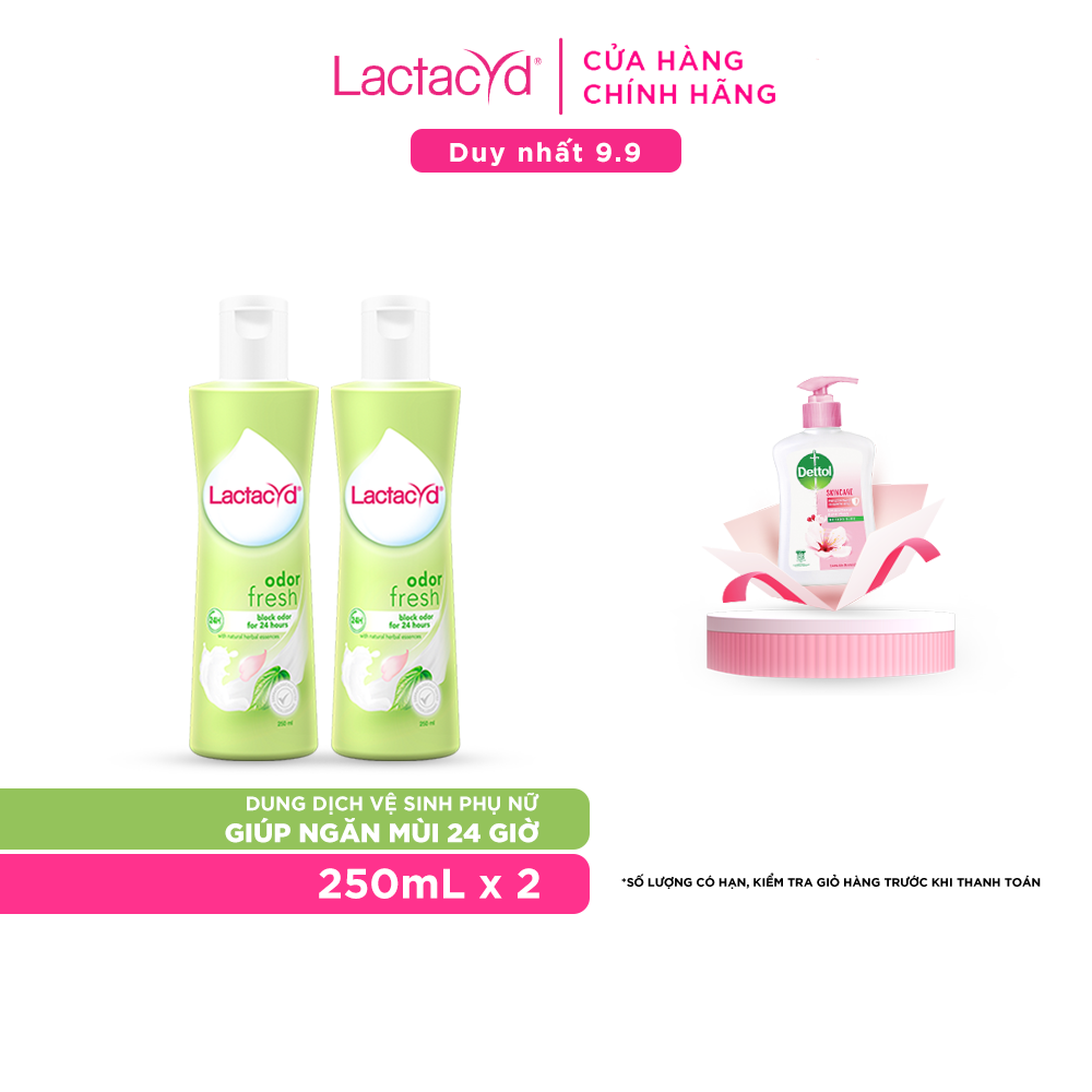 Bộ 2 chai Dung Dịch Vệ Sinh Phụ nữ Lactacyd Odor Fresh Ngăn Mùi 24H 250ml/chai