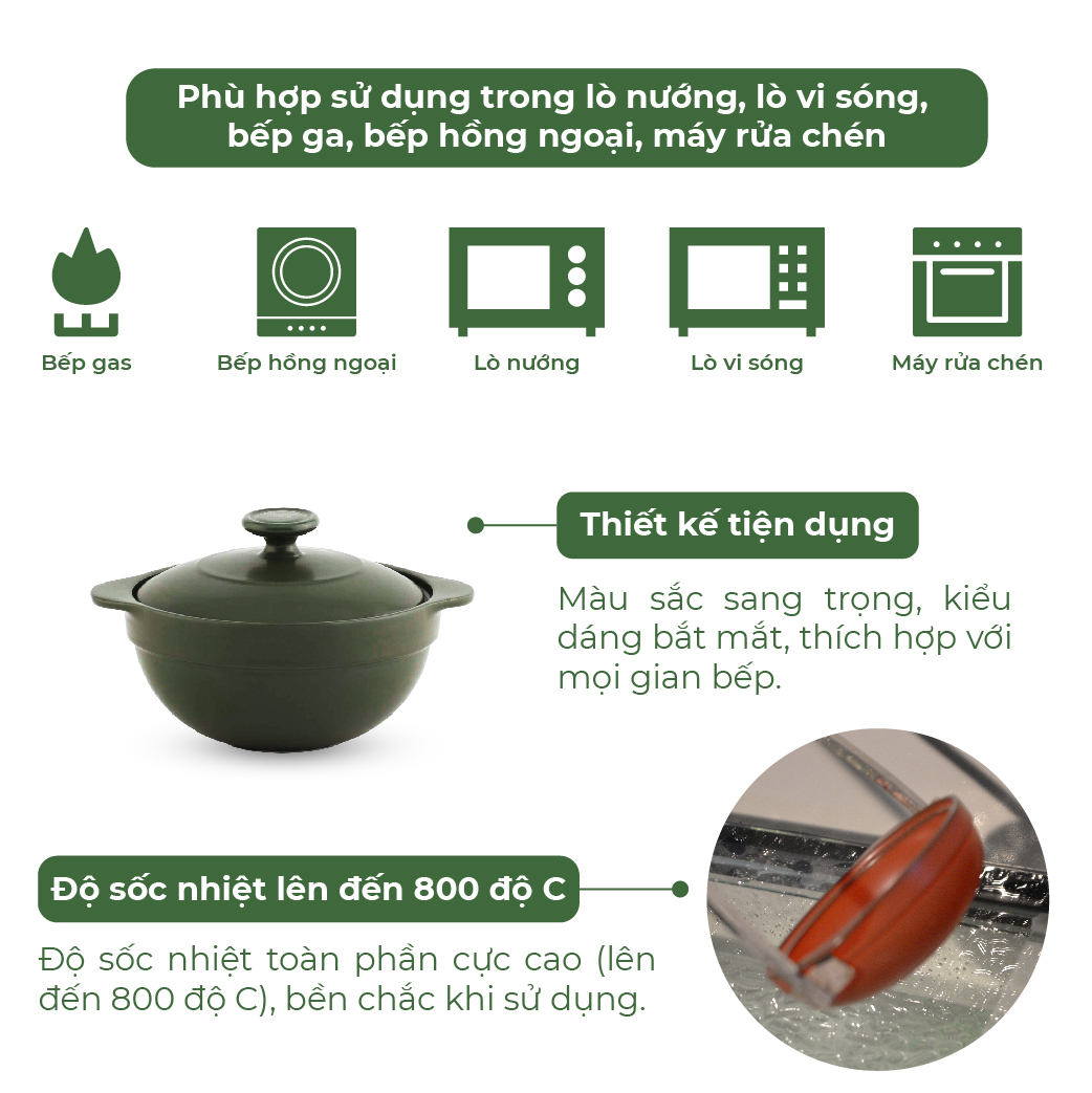 Nồi dưỡng sinh Luna 0.35L - Có nắp - dùng cho Bếp gas, bếp hòng ngoại - thích hợp kho cá, hầm cháo