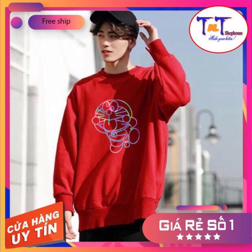 AS16 Áo Sweater Unisex ️/Áo nỉ Ulzzang phản quang unisex dài tay nam nữ - Doremon Lè Lưỡi