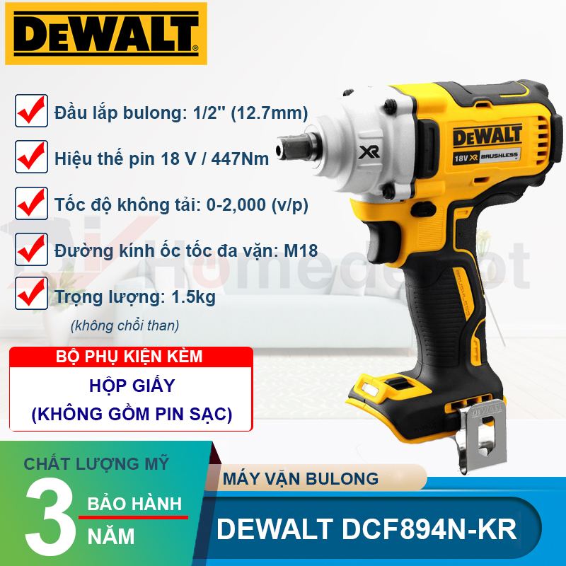 CHÍNH HÃNG - Thân máy vặn bu lông dùng pin 18V Dewalt DCF894 ( chưa pin, sạc)