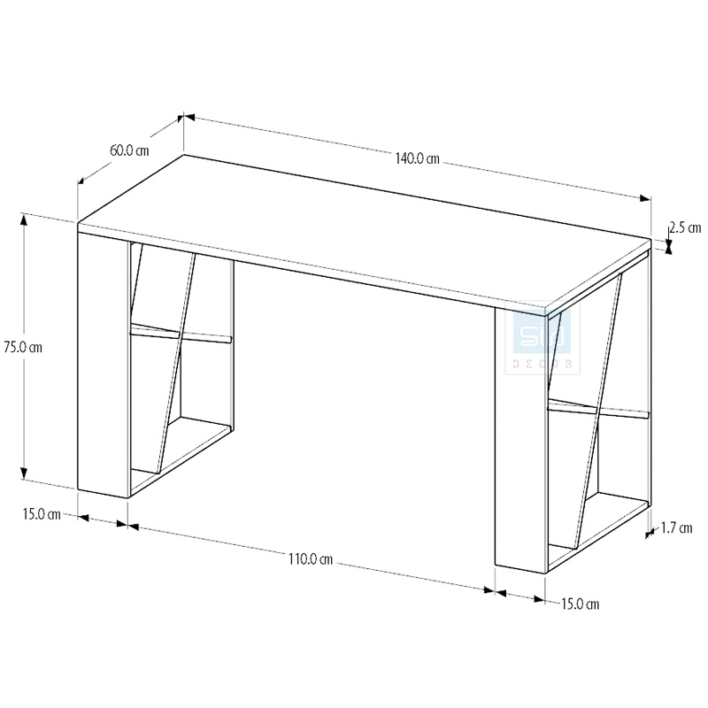 Bàn Làm Việc Hiện Đại Với 2 Chân Cách Điệu, Mặt Bàn Dày 25mm Thương Hiệu SIB Decor BLV51