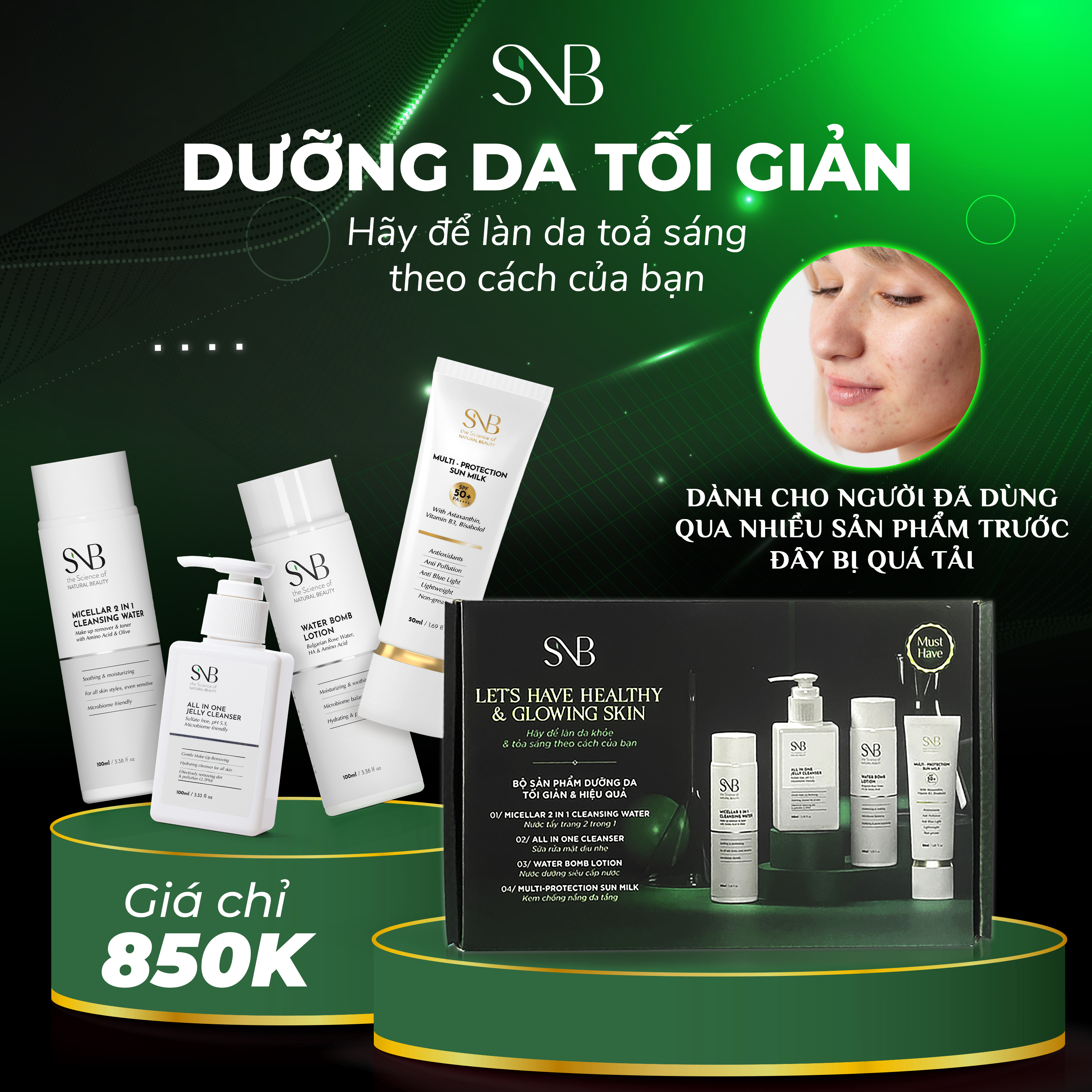 Bộ Sản Phẩm Dưỡng Da Tối Giản &amp; Hiệu Quả Dành Cho Mọi Loại Da Must Have SNB