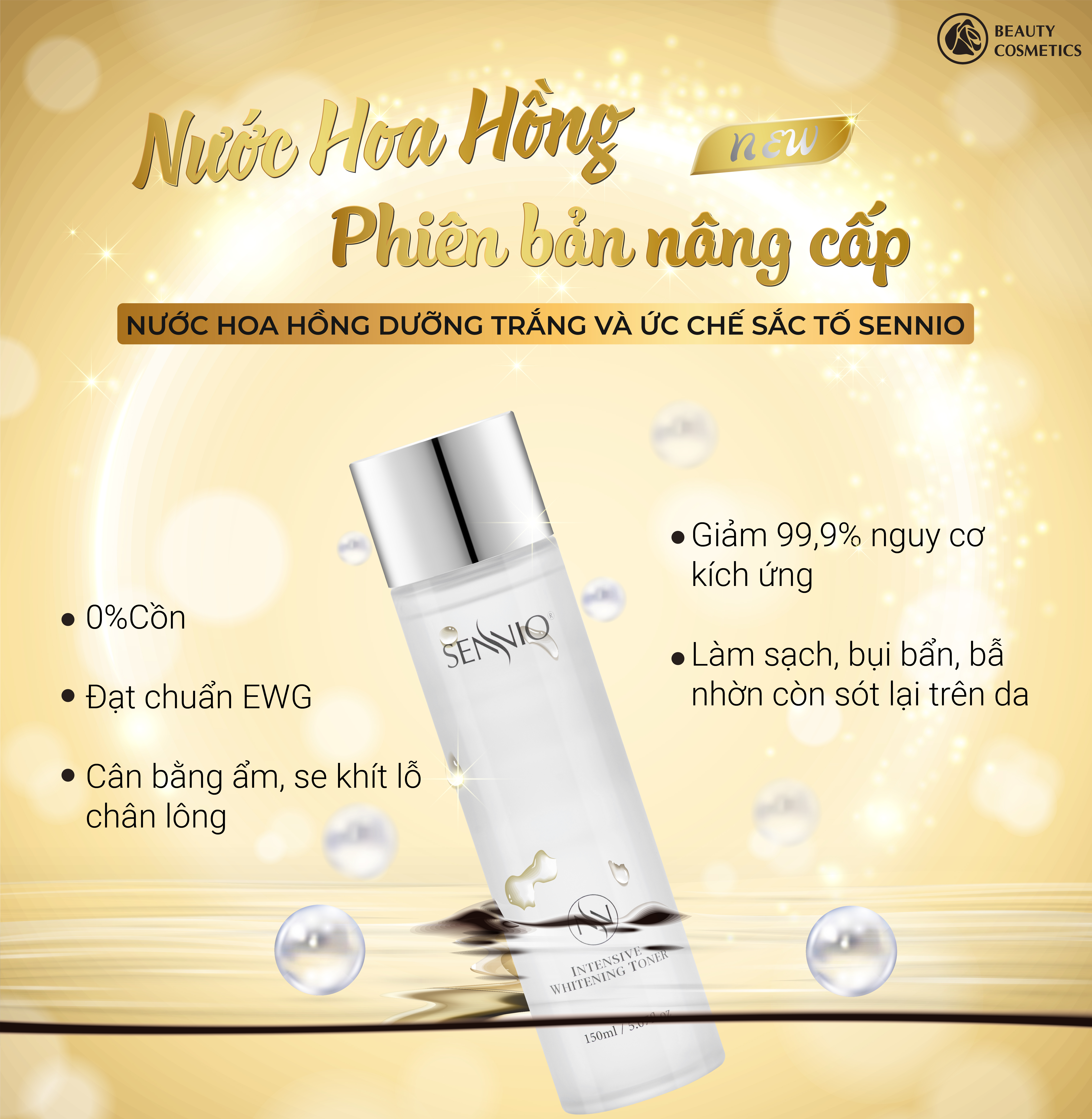 Nước hoa hồng trắng da Sennio Intensive Whitening Toner cấp ẩm tái tạo và ức chế sắc tố 160ml SNO 831