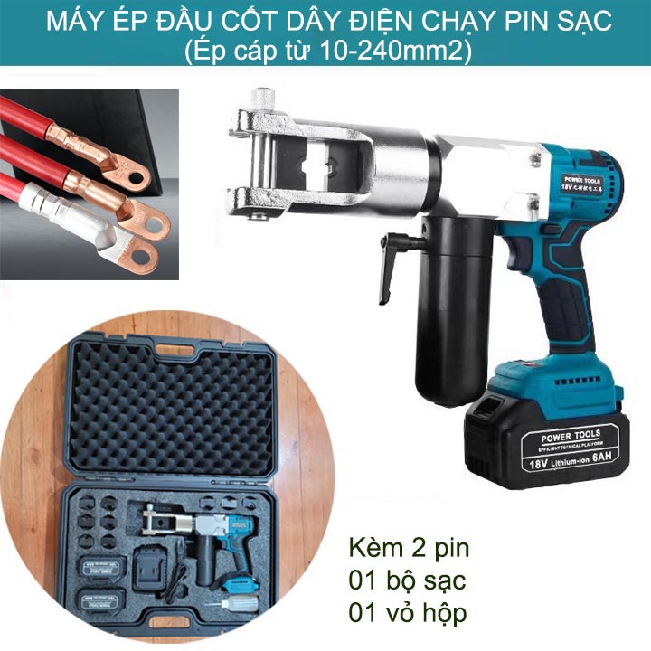 Máy ép đầu cốt dây điện từ 10-240mm2 kèm 2 pin sạc và có hộp nhựa (MZS-240)