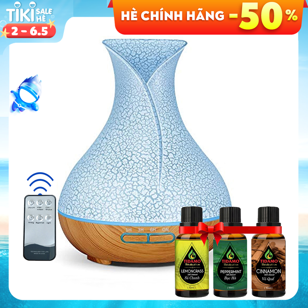 Máy Xông Tinh Dầu Tặng 3 Tinh Dầu Sả Chanh + Bạc Hà + Quế. Máy Khuếch Tán Tinh Dầu Có Remote Điều Khiển Từ Xa Chuyên Dụng Xông Tinh Dầu Cho Phòng Lớn