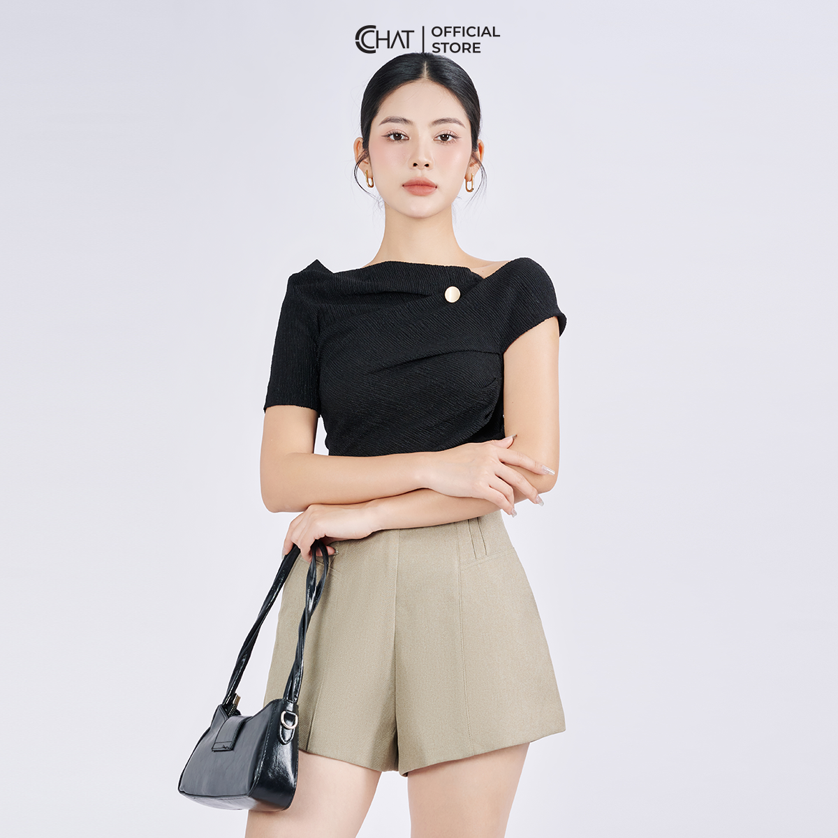 Quần Đùi Nữ  Dáng A Cạp Liền Xếp Ly Chất Tuytsi Cao Cấp Mềm Nhẹ 53ONS2006AT