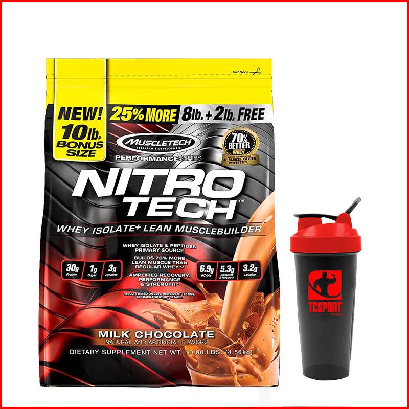 Sữa tăng cơ tăng sức mạnh Nitro Tech 10lbs (~4.54kg) – Hương vị VANILLA -Bổ sung nguồn Protein chất lượng cao hỗ trợ phát triển cơ bắp to + dày, đồng thời bổ sung thêm Creatine giúp gia tăng sức bền hỗ trợ tập luyện - Hàng nhập khẩu chính hãng - Thương hi