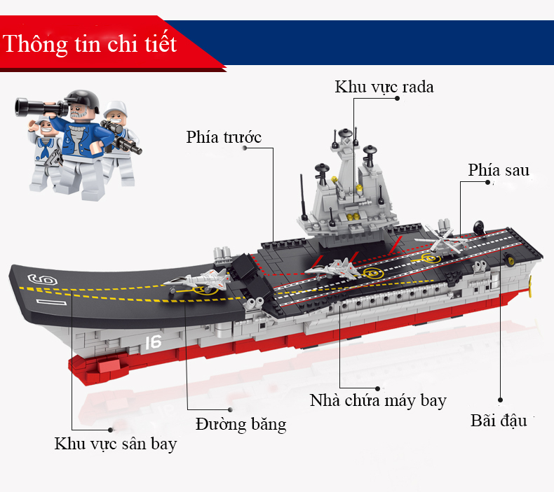 Bộ đồ chơi xếp hình KAVY No. tàu sân bay cực lớn với 1265 chi tiết gồm rất nhiều máy bay, tàu thủy, lính, ô tô..