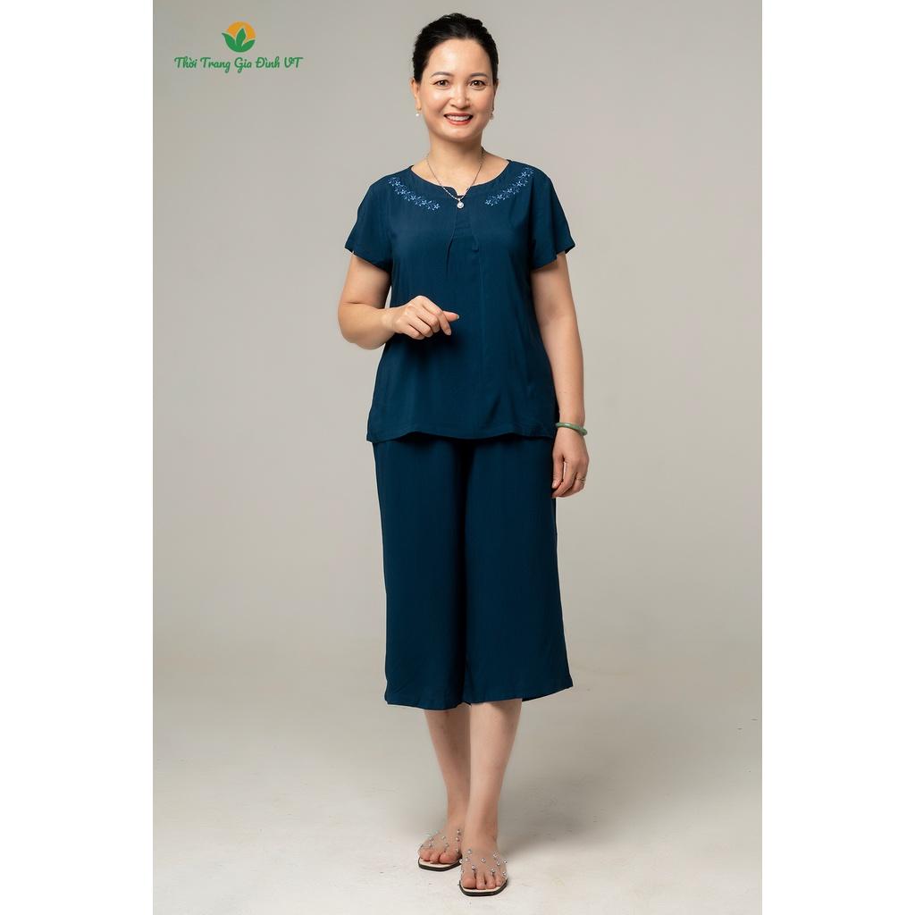 Bộ lanh mặc nhà nữ, màu trơn quần lửng áo cộc tay B26.2105 - Thời Trang Gia Đình VT