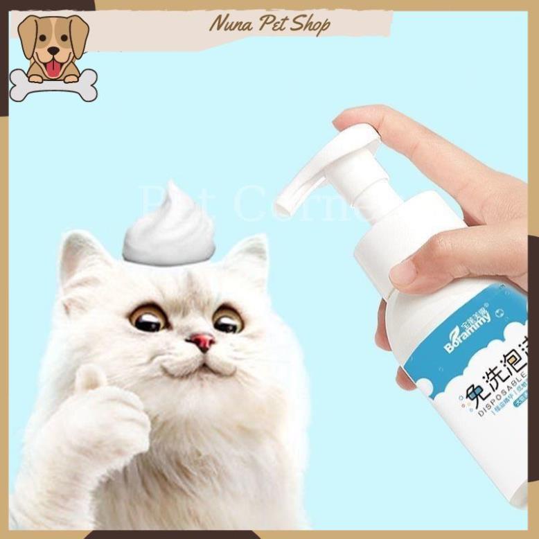 Sữa tắm khô cho chó mèo Borammy dạng bọt giúp khử mùi, diệt khuẩn và dưỡng lông
