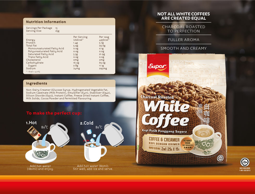 Cà phê trắng Super White Coffee 2 in 1 - Coffee and Creamer (Cà phê và kem)