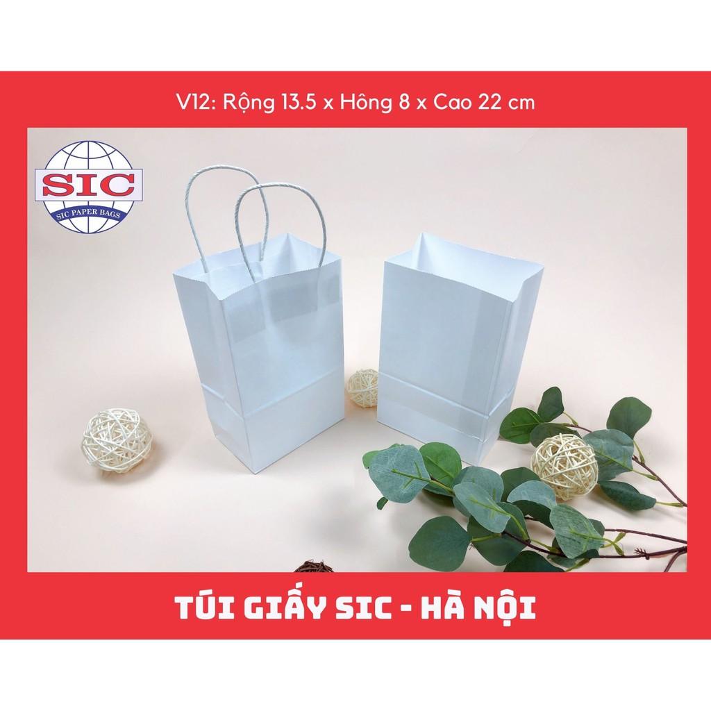 100 CHIẾC TÚI GIẤY KRAFT V12: 13.5x8x22 MÀU TRẮNG CÓ QUAI