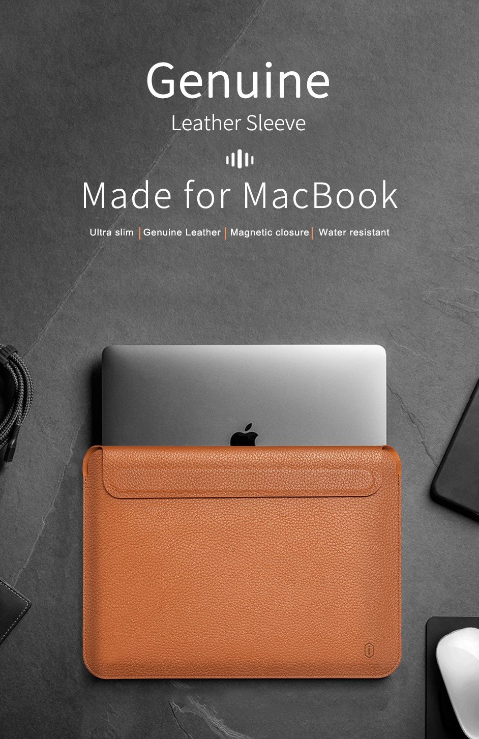 Bao Wiwu Genuine Leather Sleeve Dành cho Macbook Chất liệu Da Cao Cấp, Chống Thấm Nước - Hàng Chính Hãng