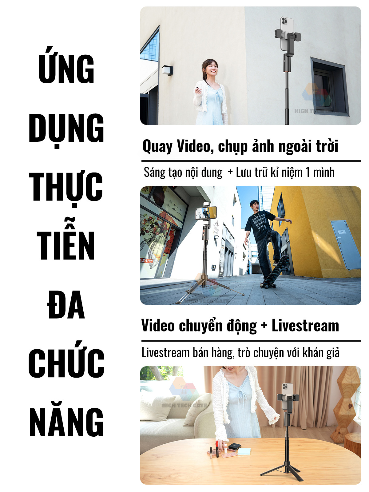 Chân quay video, livestream, chụp ảnh AI thông minh A100 cho điện thoại, dõi theo chủ thể khi chuyển động, có điều khiển gimbal 360, hàng chính hãng