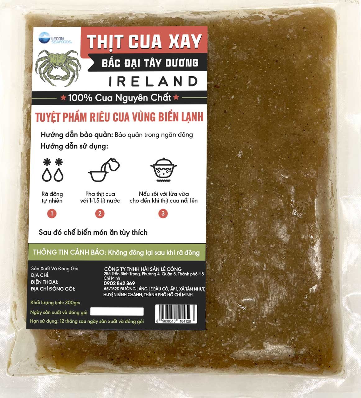 Thịt Cua Ireland Xay (Đã Lọc Xác) (300grs/bịch )