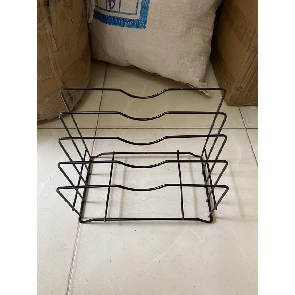 Kệ Để Dao Thớt - Giá Cài Vung Xoong Nồi Đa Năng Tiện Dụng 4 Ngăn Sơn Tĩnh Điện Màu Đen