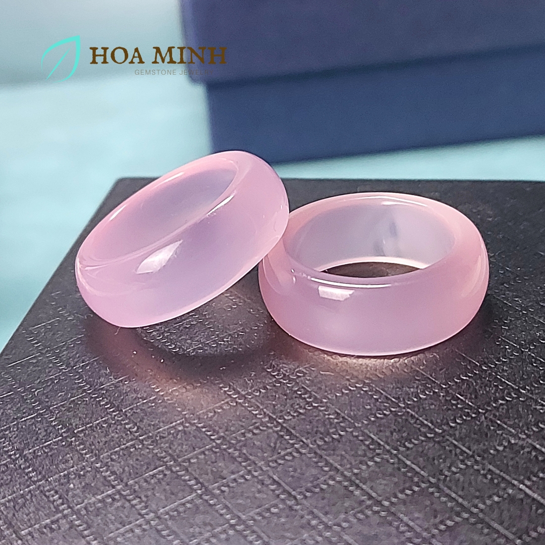 Nhẫn đá Mã Não hồng phớt dày nhẫn 8.8 li size lớn đường kính 19mm