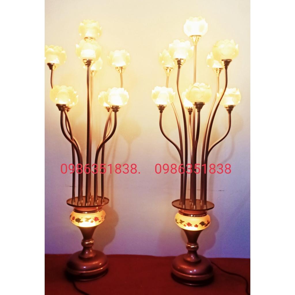 Đôi đèn thờ đồng lưu ly 7 bông cao 90 cm bầu to - đèn hoa sen dâng phật - đèn điện thờ