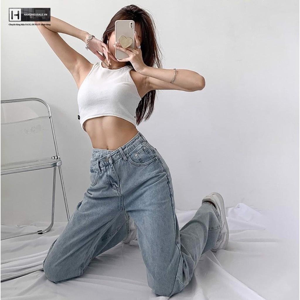 Quần Jeans Nữ Lưng Cao Cạp Chéo Rách Đùi Sành Điệu 8028