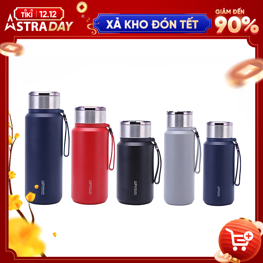 Bình giữ nhiệt inox 304 có lõi lọc pha trà giữ nhiệt 24h - 48h - YOGA QG , dây xách tiện lợi , bình nước giữ nhiệt cute nắp titan , dung tích 650ml- 800ml - 1000ml - 1300ml - 1500ml - Hàng chính hãng