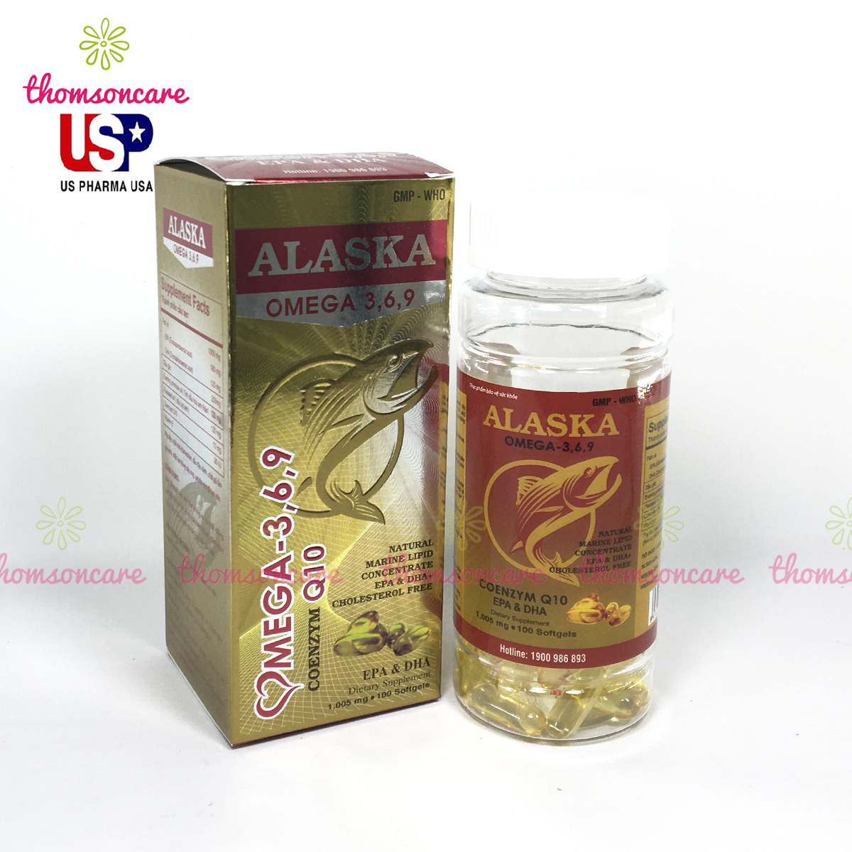 Dầu cá Alaska Omega 3 6 9 Hộp 100 viên - Bổ sung Omega369, DHA EPA, có thêm dầu hoa anh thảo và coenzym q10 - Bổ mắt và tim mạch