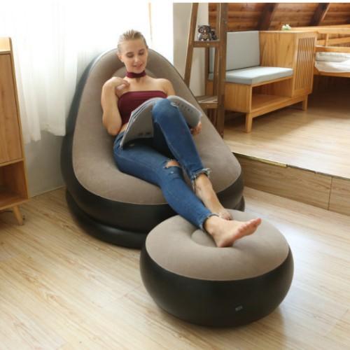 Đệm hơi, ghế hơi tựa lưng Tặng kèm Bơm tay+đôn ghế Hoạ tiết trơn