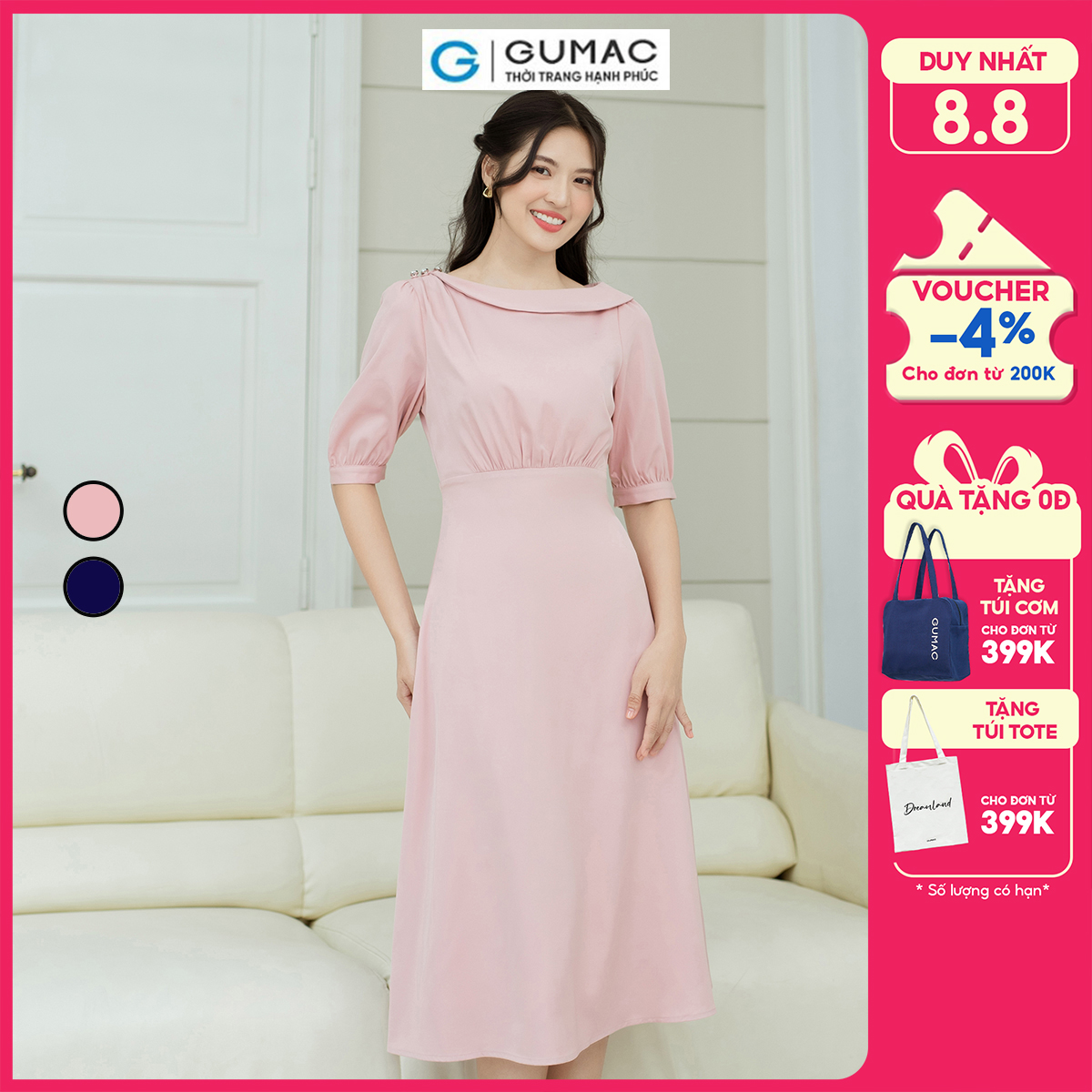 Đầm tay ngắn cổ thuyền GUMAC DD08056