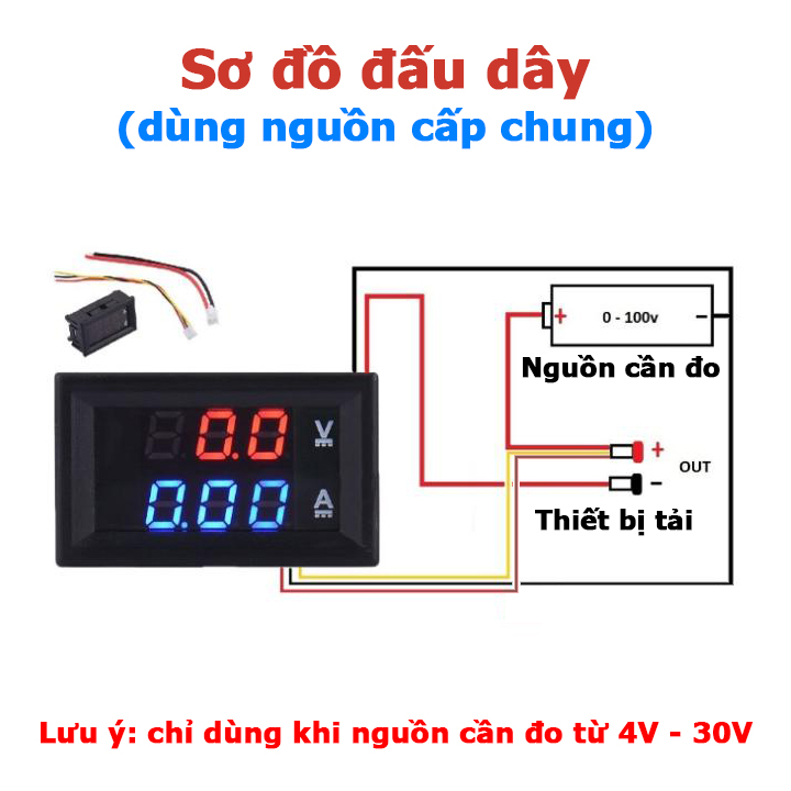 Đồng hồ đo dòng điện điện áp DC một chiều 0-100V 10A đo pin năng lượng mặt trời sạc điện thoại