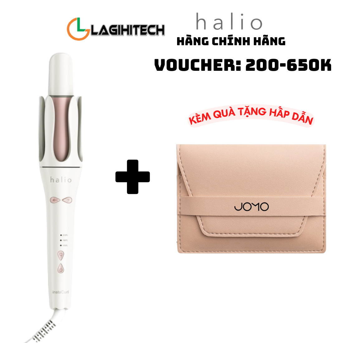 Máy Uốn Tóc Tự Xoay Ion Âm Halio Instacurl Premium Automatic Hair Styler - Tóc Bóng Mượt , Trục 32 Mm - Màu Trắng