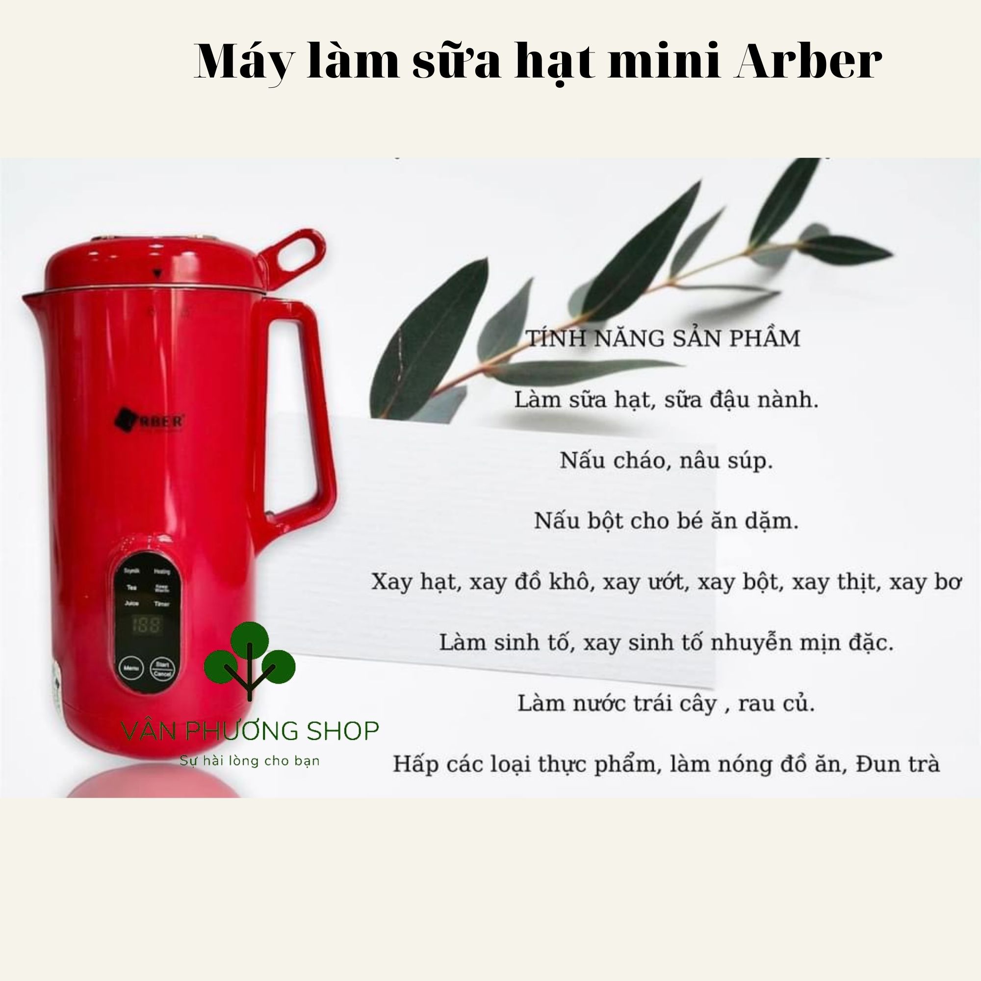 Máy làm sữa hạt mini, Máy xay sữa hạt ARBER MLSH4WMĐ dung tích 350ml màu đỏ - Hàng chính hãng