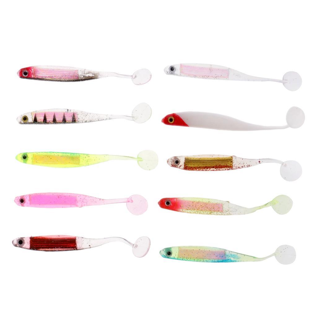 10Pcs T Tail Soft Baits Fishing Lures Kit Worm Lures Artificial Swimbaits Bright Colors
