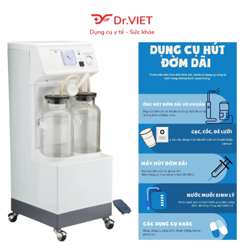 Máy hút dịch 2 bình Yuwell 7A-23B 40L [Chính hãng] - Hút dịch mũi, đờm, dịch nhầy trong cơ thể