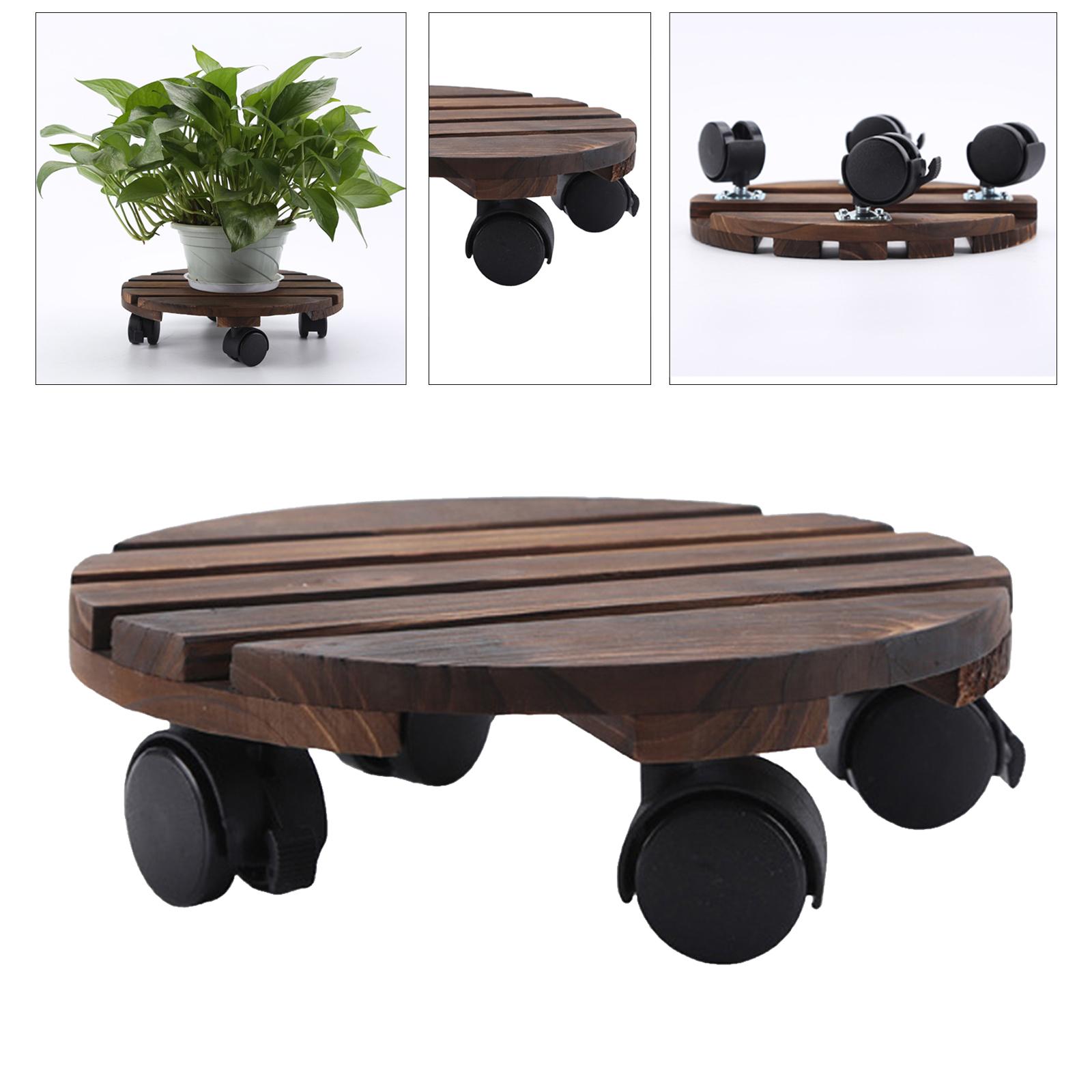 2X Rolling Plant Stand Caddy Round Flower Pot Trolley Stand With Wheels 35cm