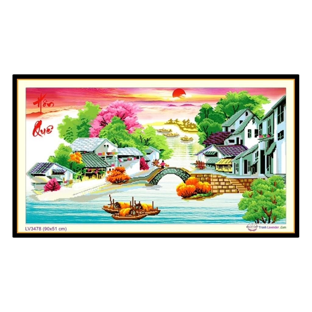 Tranh thêu phong cảnh hồn quê LV3478 - kích thước: 90 * 51cm.