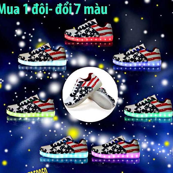 Giày Phát Sáng Đèn Led 7 Màu Mẫu Cờ Mỹ-Giày cờ Mỹ phát sáng 8 chế độ sáng 7 màu phong cách cá tính